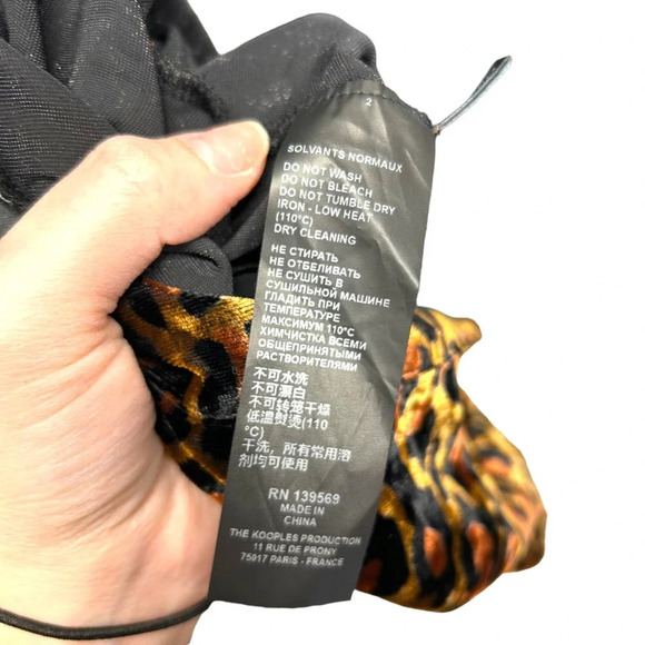 The Kooples Fire Brown Velvet Skirt Leopard Print Front Zipper Size 2 Medium - Picture 10 of 10